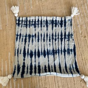 Blue tie-dye boho pillow cover with tassels 20" x 20"